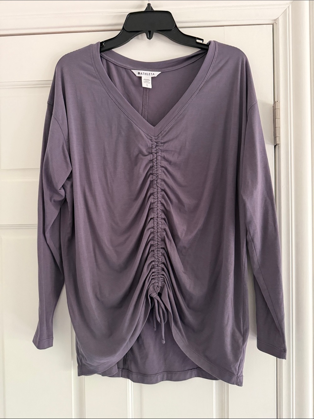 Athleta Dusty Lavender Ruched V-Neck Long Sleeve Top